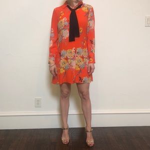 Zara, orange and blue floral button up dress.